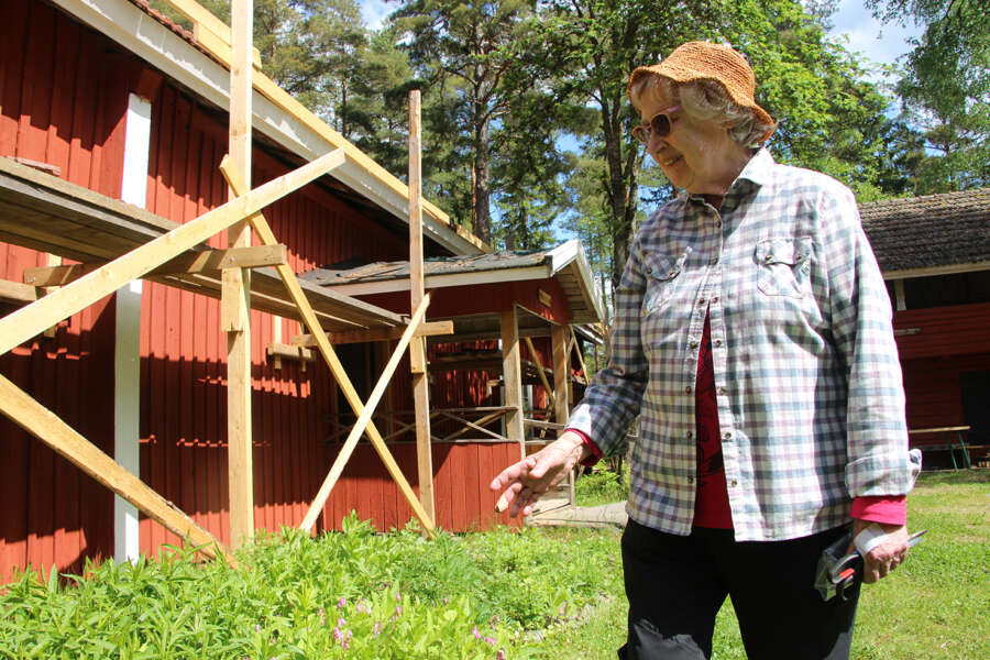 Hanna-Leena Kaihola kertoo, kuinka Teinilän edustalle kerättiin kasvillisuutta, jota oli talon alkuperäisessä sijaintipaikassa Yläneen kirkonkylässä.